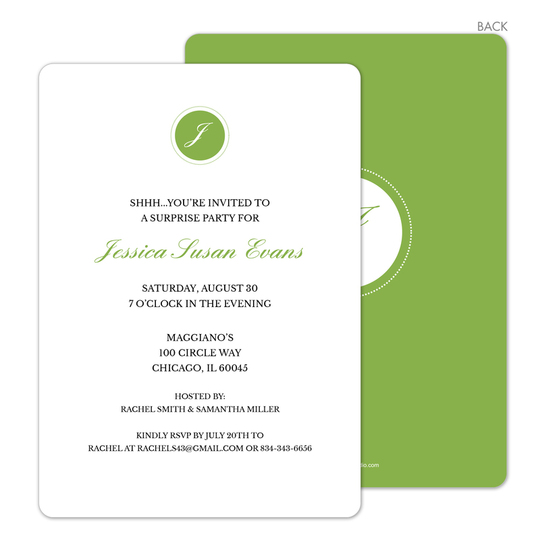 Green Circle Initials Invitations